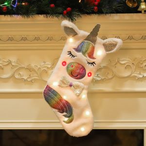 Luminous Unicorn Christmas Socks Gift Bag Large Size Candy Bag Decorative Festive Item Perfect for Holiday Gifting