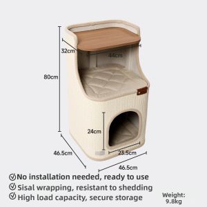 HOOPET | Closed Summer Space-saving Scratch Climbing Cat Bed with Natural Sisal and Two Layers