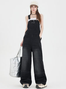 กางเกงยีนส์ทรงหลวมสไตล์อเมริกันย้อนยุคสำหรับผู้หญิง กางเกงขายาวทรงหลวมสีดำ ทรงลำลอง ฤดูใบไม้ผลิและฤดูใบไม้ร่วง