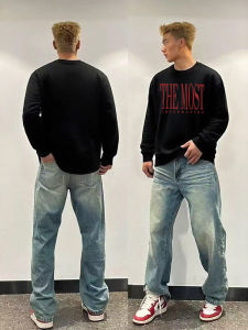 Áo Thun Cotton Dài Tay in Chữ Phong Cách Mỹ Thường Ngày Mùa Thu Cho Nam Cổ Tròn Hiphop Mặc Trong Quần Áo Thường Ngày