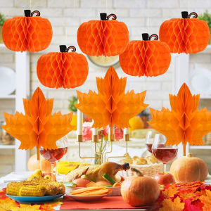 Autumn Thanksgiving Forest System Theme Decorative Classroom Nursery Suspension Ornament 3D Maple Leaf Pumpkin Turkey Honeycomb