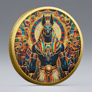 Gold Plated Dog Head God Nubis Souvenir Coin Ancient Egyptian Guardian of The Dead Collectible Coin