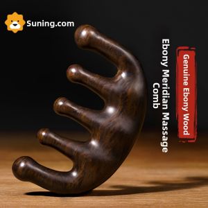 Black Ebony Wood Hair Comb Womens Five-Tooth Massage Comb Scalp Scratching Brush Traditional Chinese Medicine Head Therapy