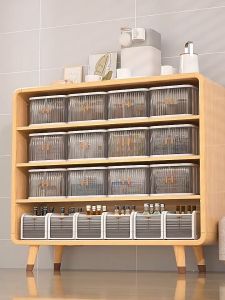 Folding Storage Box Stackable Cabinet Container With Door Almari Laci Kotak Multi-functional Organizer Bins Closet Organizer 卷帘门式透明收纳柜