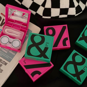 Creative Fluorescent Green And Rose Red Contact Lens Storage Box Partner Box Simple Chic Design Eye Color Box Optical Care