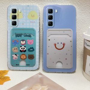 Card Holder Casing Infinix Hot 50 Pro + Hot 40i 40 Pro 30 30i 20 Play 20i 20S Plus 4G 5G New Funny Cartoon Fashion Smile Panda Bear Animal Phone Case Silicone Protection Back Cover 2024