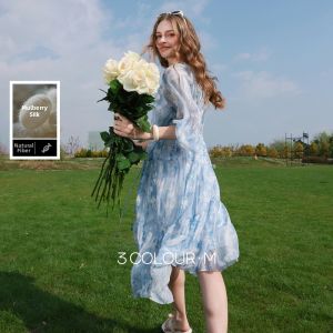 3COLOUR·S | Natural Cooling Silk 100 Dress short-sleeved floral print