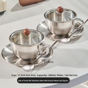 High-End Stainless Steel Coffee Cup Elegant Afternoon Tea Set Home Use Vintage Water Cup American Style Latte Cup