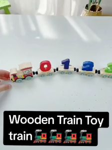 Wooden Train Vehicle Blocks Toy Set Number Alphabet Cognitive Blocks Early Learning Montessori Toys For Toddlers Kids