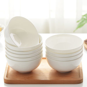 White Bone China Bowl Set for Home Use Ceramic Rice Bowl round Shape Dinnerware Set Nordic Style Pure Color Soup Bowl