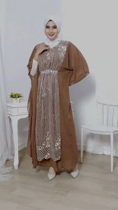 B&R Kaftan Shena Brokat Ceruty Babydoll / Realpic / Dress Muslim / Gamis / Brukat / Broklat / Busana Muslim Mahogany Brown