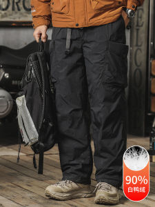 Windproof Waterproof down Wadded Trousers Men Winter Wear Loose Straight-leg Trendy Plus Size American Paratroopers Thickened Tactical Pants