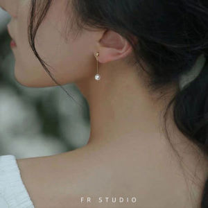 New Pearl Earrings 14K Gold Plated Long Womens Fashion Versatile No Piercing Mosquito Coil Clip-On Ear Cuffs Fresh Design