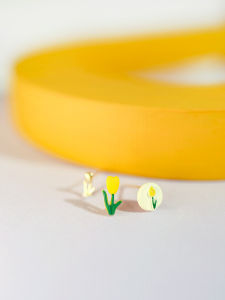 Colorful Cute Gentle Cool Pink Purple Yellow Tulip Earrings Set for Women Original Design Mixed Material Fashion Jewelry