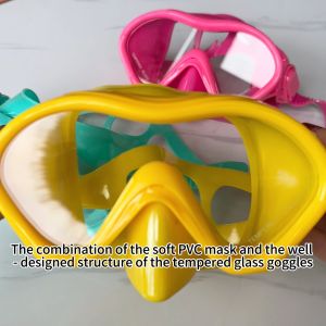 Diving Mask Tempered Glass Goggles Children Swimming Diving Anti Leak Silicone 180° Wide View