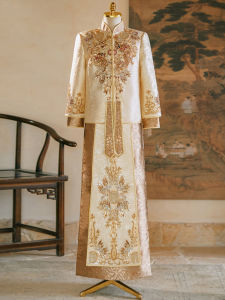 Champagne Xiuhe Clothing Men Wedding Grooms Clothes Chinese Golden Wedding Wedding Clothes Summer Plus Size Dragon and Phoenix Gown Mens Clothing