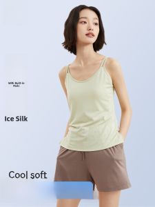 miiow | MiiOW Ice Silk Sleepwear Womens Summer Thin New Chest Pad Strap Shorts Set Cool Feeling Home Clothes Casual Home Leisure