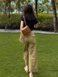 Slim Fit Wide Leg Trousers Khaki 9th