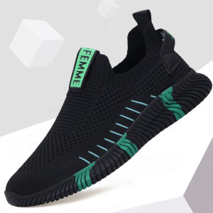 Mens Slip-On Sports Shoes Breathable Mesh Thin Soft Bottom Fly Knit Casual Shoes Comfortable Low Top Rubber Outsole