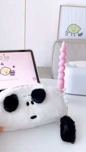 Ready Stock White Snoopy fur makeup pouch student pencil case box storage bag travel college kolej beg stationery fluffy pen pencil student kid school bag kindergarden travelling bag kolej beg makeup pouch makeup bag