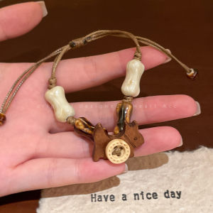 Cute Wooden Bear Ceramic Beads Bracelet for Women Simple Stylish High Aesthetic Value Student Couple Hand Jewelry