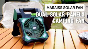 5200mAh Camping Solar Fan Dual-Panel Rechargeable Solar Powered Fan with LED Light 5 Adjustable Speeds Battery Powere