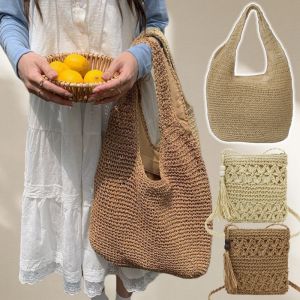 YOOXI กระเป๋าชายหาดวันหยุดริมทะเลกระเป๋าสะพายเดี่ยวกระเป๋าทอมือความจุขนาดใหญ่