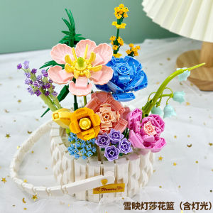 Chinese Building Block Bouquet Assembling Rose Sunflower Pot Decoration Girl Series Educational Toys Teachers Day Gift