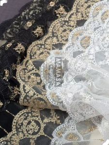 Vải Thêu Viền Ren Đen Trắng Ruy Băng Viền Quần Áo Rộng 15cm Vật Liệu Trang Trí Vải Thủ Công DIY Từ Trung Quốc Đại Lục