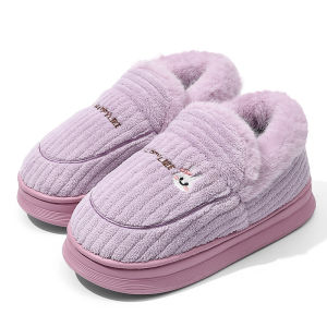 Winter Thick Bottom Plush Snow Boots Womens Indoor Home Slippers Mens Flat Backless Slip-On Cotton Slippers Warm EVA Sole