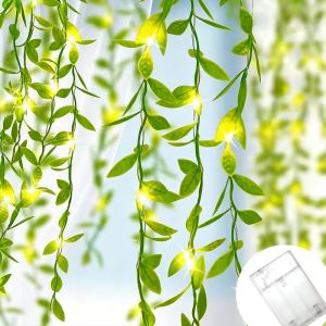 2/5/110M Green Leaf Willow Fairy Lights Battery Powered LED String Lights for Home Garden Patio Holiday Decoration