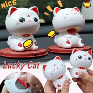 Solar Lucky Cat Car Decoration Car Dashboard Center Console Cute Cat Automatic Nodding Decoration Car Interior Accessories