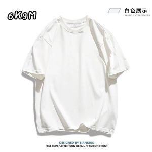 Cool White Mint Green 280G Heavy Weight Pure Cotton round Neck Short Sleeve Womens Pure Colored Fresh Minimalist Casual Summer