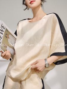 Lazy Style Summer Color-blocked Short Sleeve and Shorts Set
