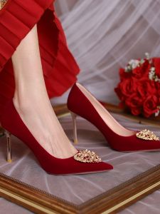 Elegant Red High Heels Wedding Shoes Chinese Style Womens Footless Marriage Footwear Fashionable Comfortable Chic Sensation