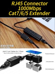 Shields Interference RJ45 Connector 1KMbps Network Extender Adapter Cat7/6/5 Ethernet Cable Extension Patch - Thicken PCB board - Gold Plated RJ45 Connector