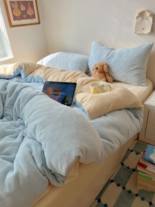 Thickened Warm Coral Fleece Bedding Set Pure Color Milk Velvet Duvet Cover Sheet Three-Piece Set Ins Style Home Textile Winter