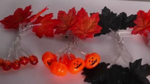 Artificial Fall Maple Leaves Pumpkin Garland Led Autumn Decorations Fairy Lights Halloween Thanksgiving Party DIY Supplies Props