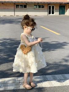 Princess Style Sweet Flower Strapless Dress for Little Girls Summer Fashionable Korean Version Baby Girls Dress A-Line Skirt