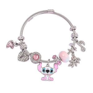 Disney Stitch Love Heart Swan Music Note Rhinestone Bracelet Cute Beaded Jewelry Anime Fans Christmas Gifts