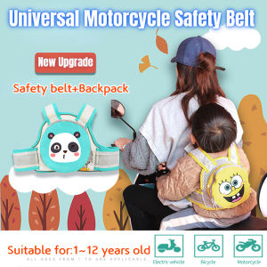Motorcycle Safety Belt for Kids with Storage Bag Rear Seat Grab Handle Strap Harness Adjustable Child Reflective Strip