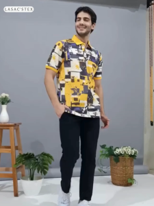 Lasacstex Edisi Yellow Essence - Kaos Polo Unik Slim Fit Stylish Full Motif Bahan CVC 24s Premium