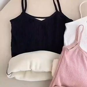 Winter Velvet Thickened Undershirt Tops Women Solid Slim Cozy Thermal Underwear Camisole Warm Sling Vest Top Bottoming Clothing Thermal Vest Womens Autumn and Winter Traceless Thermal Fleece-Lined Thickened Inner Wear Close-Fitting Sleeveless Top
