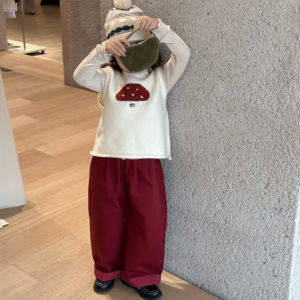 เสื้อกั๊กถักนิตติ้งสไตล์เกาหลีสำหรับเด็กผู้หญิง ฤดูใบไม้ร่วง 2025 ดีไซน์ใหม่ น่ารัก ผ้าขนแกะ แขนยาว คอตั้ง ปกติ