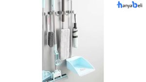 HBS Tempat Penjepit Gantungan Sapu Pel Dinding 4 Kait Mop Broom Holder Kapstok Stainless 304 Cantolan Sapu