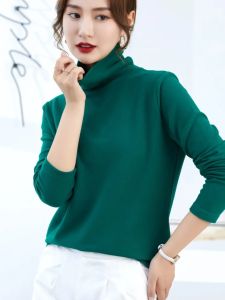 Áo Thun Cổ Cao Dày Mùa Thu Đông Cho Nữ Tăng Cường Chất Liệu Lông Cừu Dài Tay Áo Lót Thường Ngày Màu Trơn Dáng Ôm