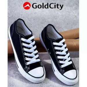 รองเท้าผ้าใบ สีขาว สีดำ Goldcity ไซส์ 37-45 พื้นนุ่ม ผ้าใบนักศึกษา รองเท้านักเรียน ทรงคอนเวิร์ส นักศึกษา พื้นยางแท้