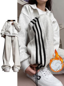 Womens Sporty Striped Wide Leg Casual Pants High Waist Loose Straight Cut Trousers Spring Autumn Fashion Comfortable Cotton Blend