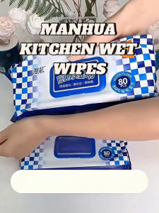 【3Packs/Box】Manhua Kitchen Wet Wipes 80 Sheets | Quick Oil Removal | Grease Removal【Lucky Home】