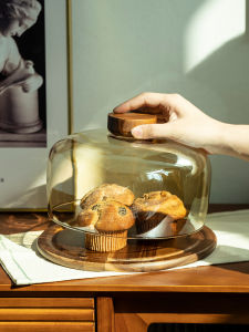 Shy Pear Glass Dust Cover Display Tray with Lid Bread Food Tasting Plate Retro Style Versatile Glass Material for Dining Utensils